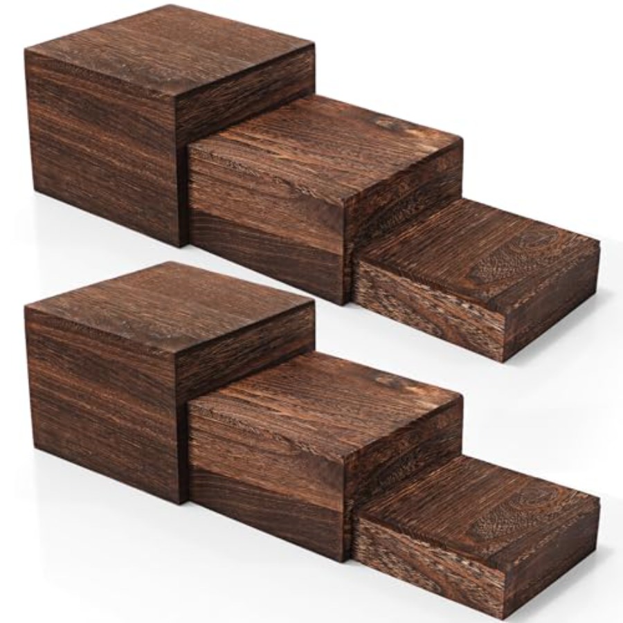 6 Pcs Wood Display Risers Rust - đánh giá và giá Display Risers Set