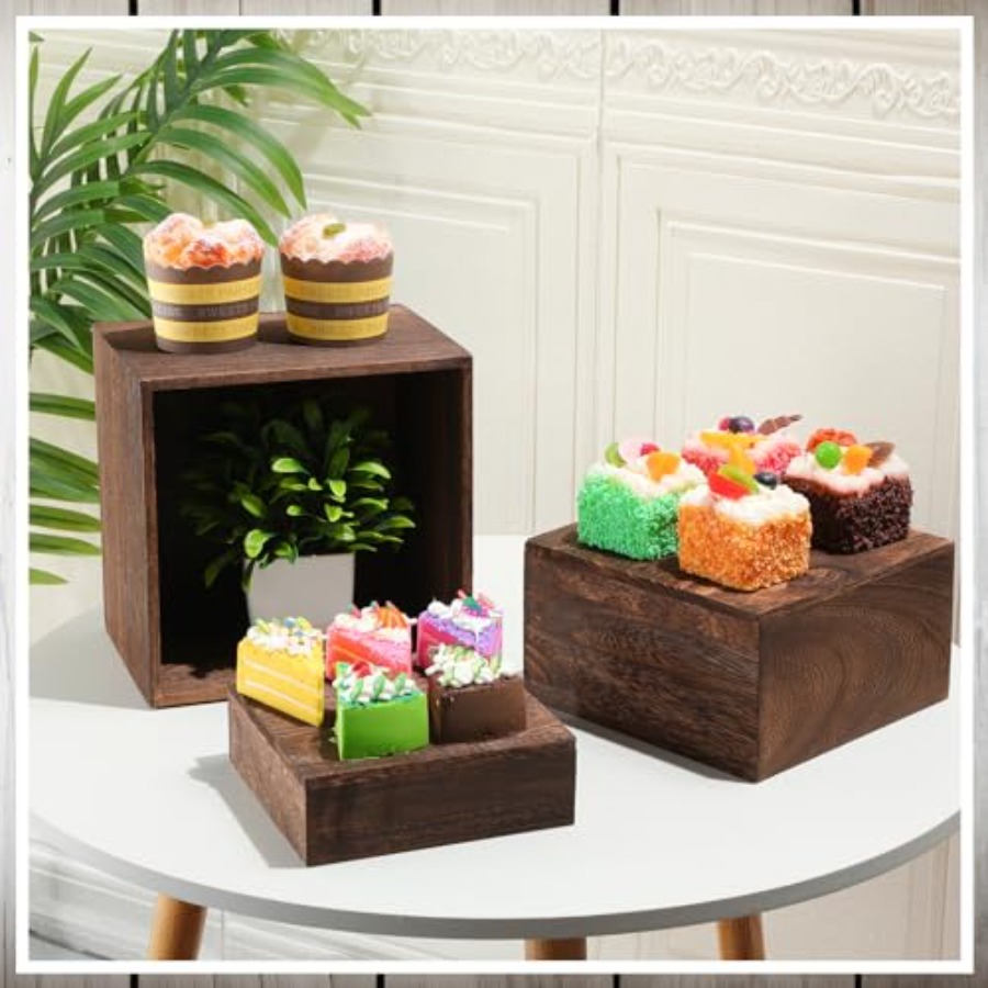 6 Pcs Wood Display Risers Rust - đánh giá và giá Display Risers Set